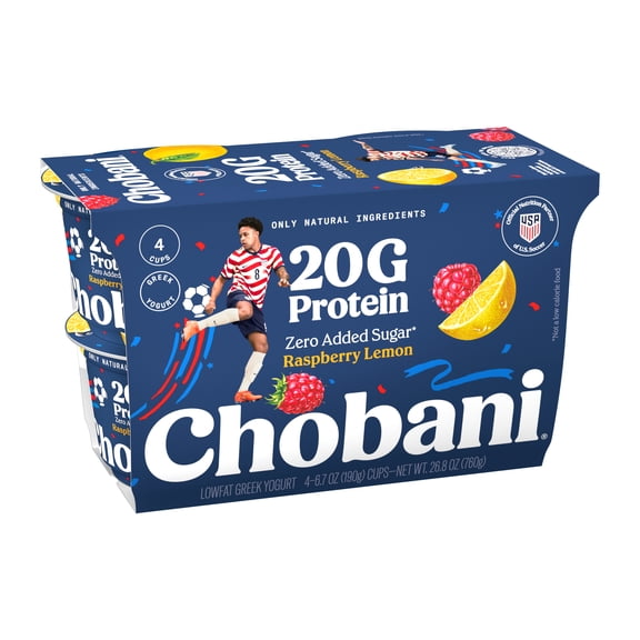 Chobani 20G Protein Low-Fat Greek Yogurt Raspberry Lemon 6.7oz 4 pack