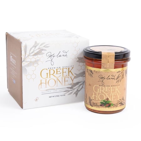 My Land Greek Honey, Nutrient Rich, Raw and Unfiltered, Pine and Chestnut, 100% Pure Honey, 9.5 oz glass jar