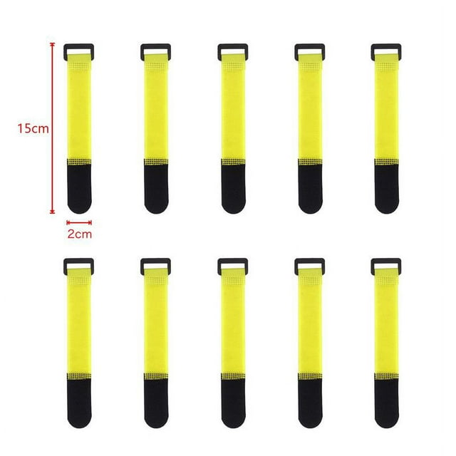 10Pcs Reusable Hook Loop Nylon Straps Reverse Colored Fastening Tape Self Adhesive Cable Ties Wrap Bundle Fixed Ties T-Shaped yellow 15x2cm