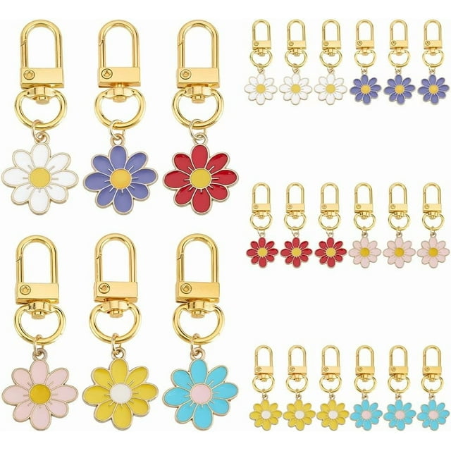24 llaveros de flores en 6 colores con diseño de margaritas, de aleación esmaltada, para bolso, coche, estéticos.