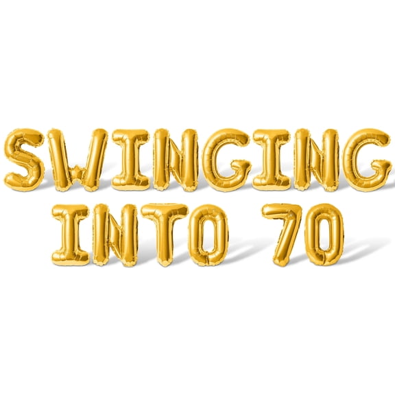 Letter Balloons - SWINGING INTO 70 16" Inch Alphabet Letters Foil Mylar Balloon 70th Birthday Party Banner (Gold)
