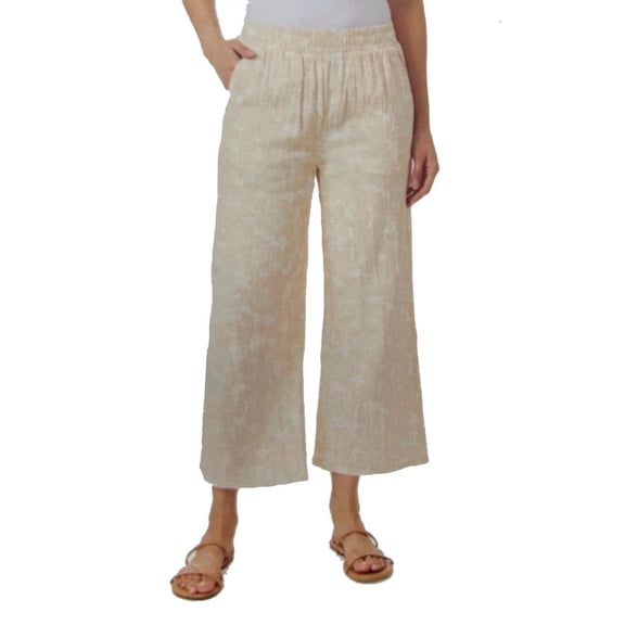 Hurley chiffon wide-leg capri pants with elastic waistband for women, Tan, Size M