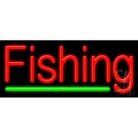 Fishing LED Neon Sign 6 x 15 - inches, Clear Edge Cut Acrylic Backing, with Dimmer - Bright and Premium built indoor LED Neon Sign for restaurant window and interior decor.