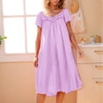 thumbnail image 3 of HomeGardon Nightgowns for Women,Summer Dresses Women's Solid Color Short-sleeved Loose Ice Silk Lace Home Dress Nightdress, 3 of 6