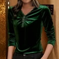 thumbnail image 2 of Aboser Womens V Neck Velvet Shirts Vintage Ruched Front Blouse Slim Fit Long Sleeve Tops Soft Velour Party Shirt Solid Color Layering Top, 2 of 7