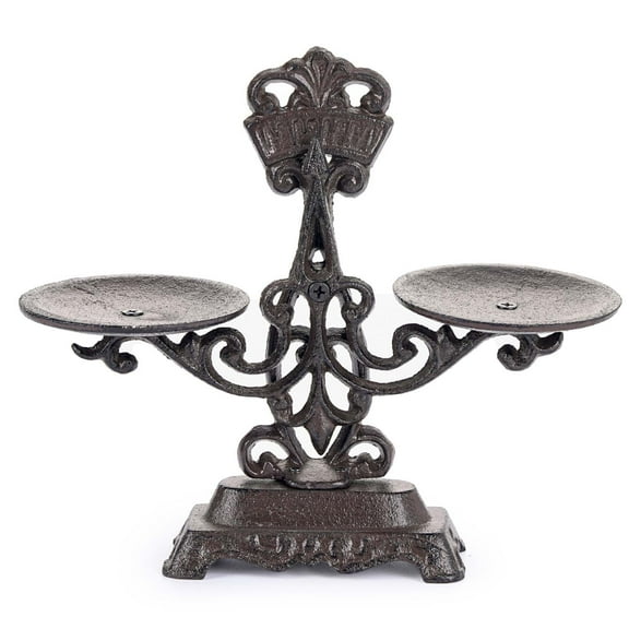 Sungmor Vintage Cast Iron Candle Holder, Rustic Double Tray Display Stand, Antique Style Balance Scale Design - Black Metal Tabletop Centerpiece for Pillar or Tealight Candles, Home & Mantel Decor