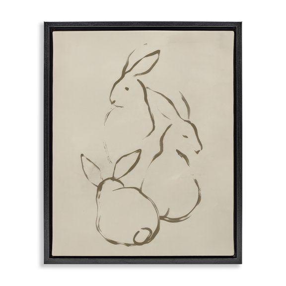 Stupell Industries Mid-Century Earthtone Rabbit Sketch Black Floating Frame Canvas Art, 17 x 21, by June Erica Vess