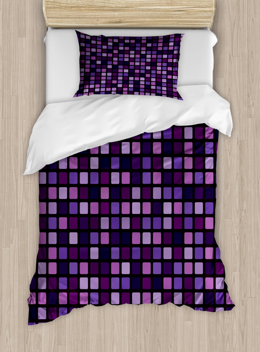 Grid Duvet Cover Set Twin Size, Geometric Beveled Square ...
