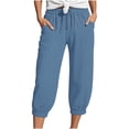 thumbnail image 2 of ZHOGXU Women Casual Pant With Pocket Straight Leg Solid Color Drawstring Elastic Waist Calf Length Comfortable Lightweight Trousers For Outdoor Activities，Blue，Xl, 2 of 5