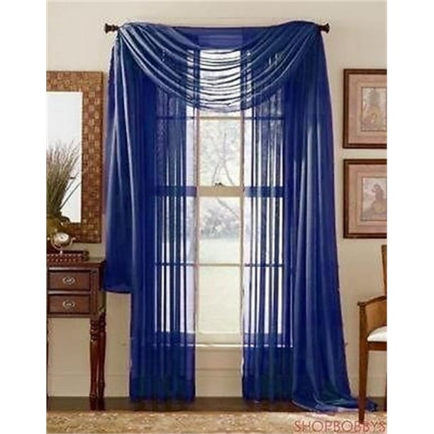 Linda Voile Sheer Solid Window Scarf Navy Blue 55x216 Inches
