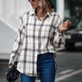 thumbnail image 5 of Blusa de camisa a cuadros con botones largos y cuello de manga larga para mujer (beige), 5 of 5