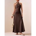 thumbnail image 5 of Women Volcanic Gray Elegant Halter Neck Satin Maxi Dress For Evening Party, 5 of 7