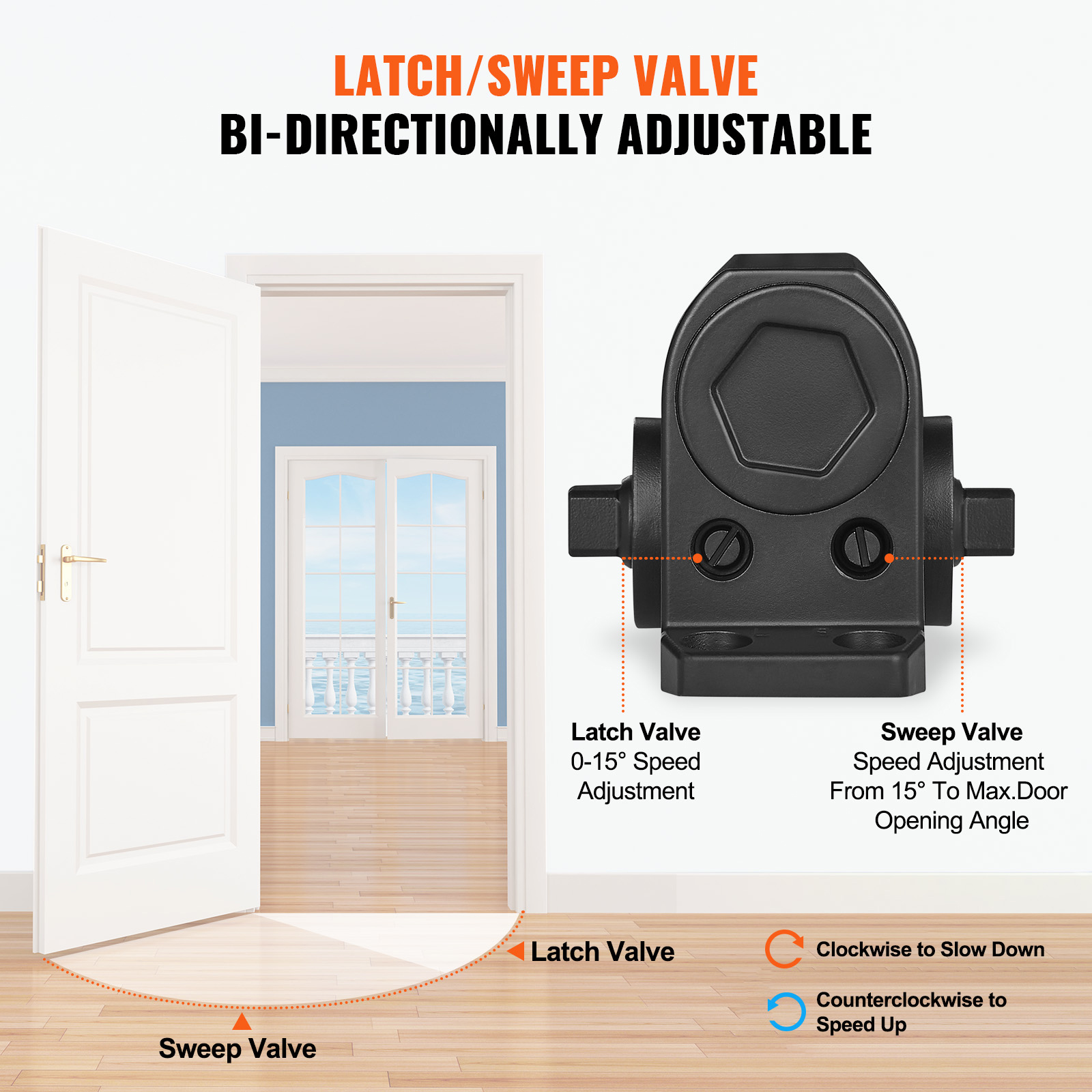 SKYSHALO 187 lbs Heavy Duty Commercial Door Small Large Residential Hydraulic Black