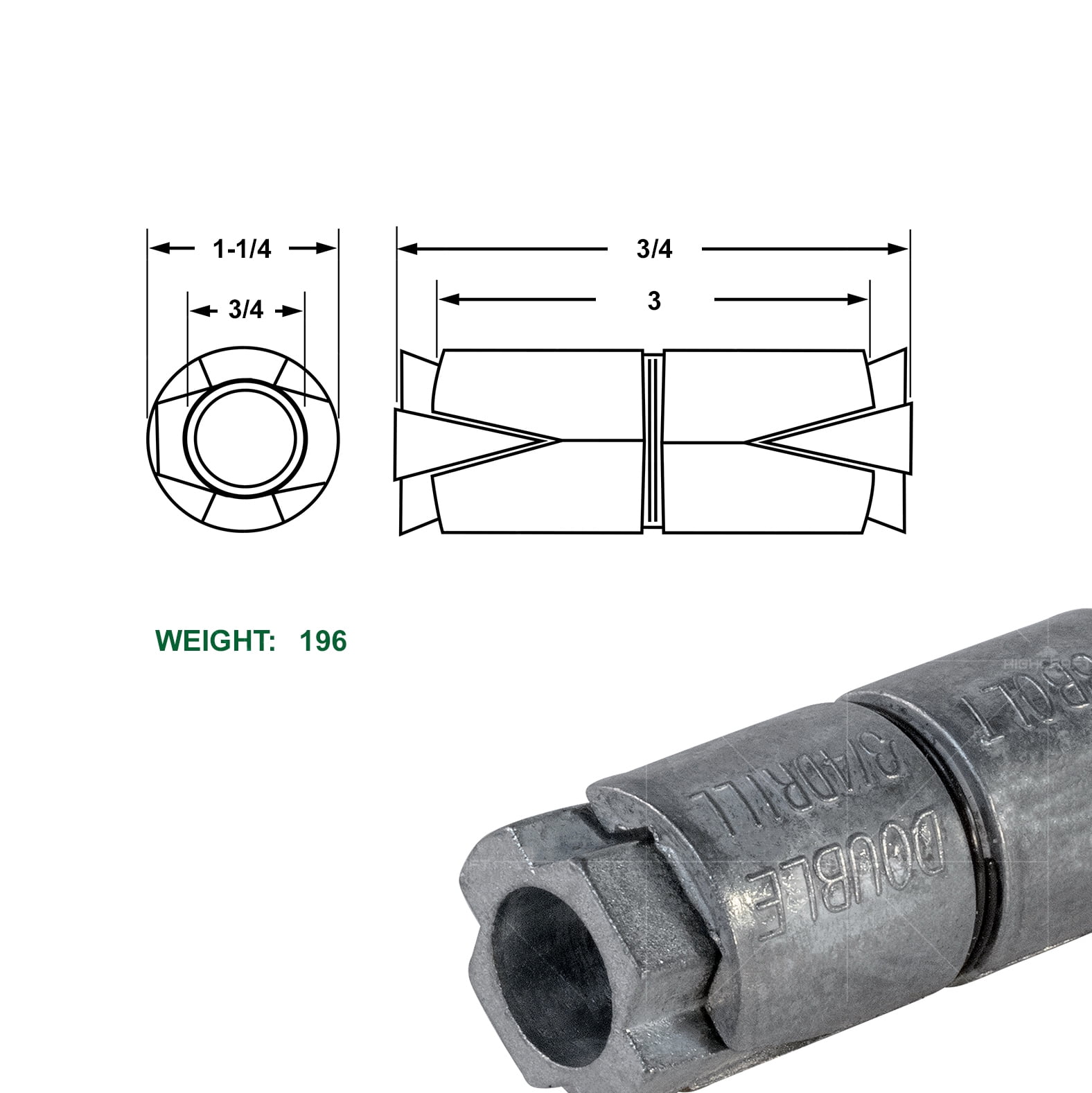 Highcraft 3/4” Double Expansion Shield, Zinc, 10 Pack
