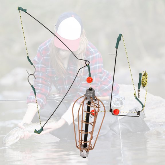 Joernso Fishing Lure Cage Portable Anti-corrosion Copper Fishing Bait Basket with Line Hooks for Fishing