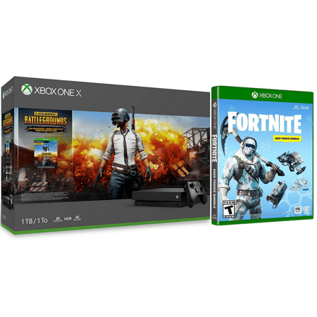 Xbox One X Battle Royale Fortnite and PUBG Collection: PLAYERUNKNOWN\'S BATTLEGROUNDS, Fortnite Deep Freeze, 1000 V-Bucks, Frostbite Skin, Xbox One X 1TB 4K HDR Gaming