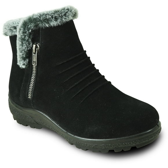 kozi Canada Women Casual Ankle Bootie Winter Boot NINA-1 Fur Boot with Side Zipper Black