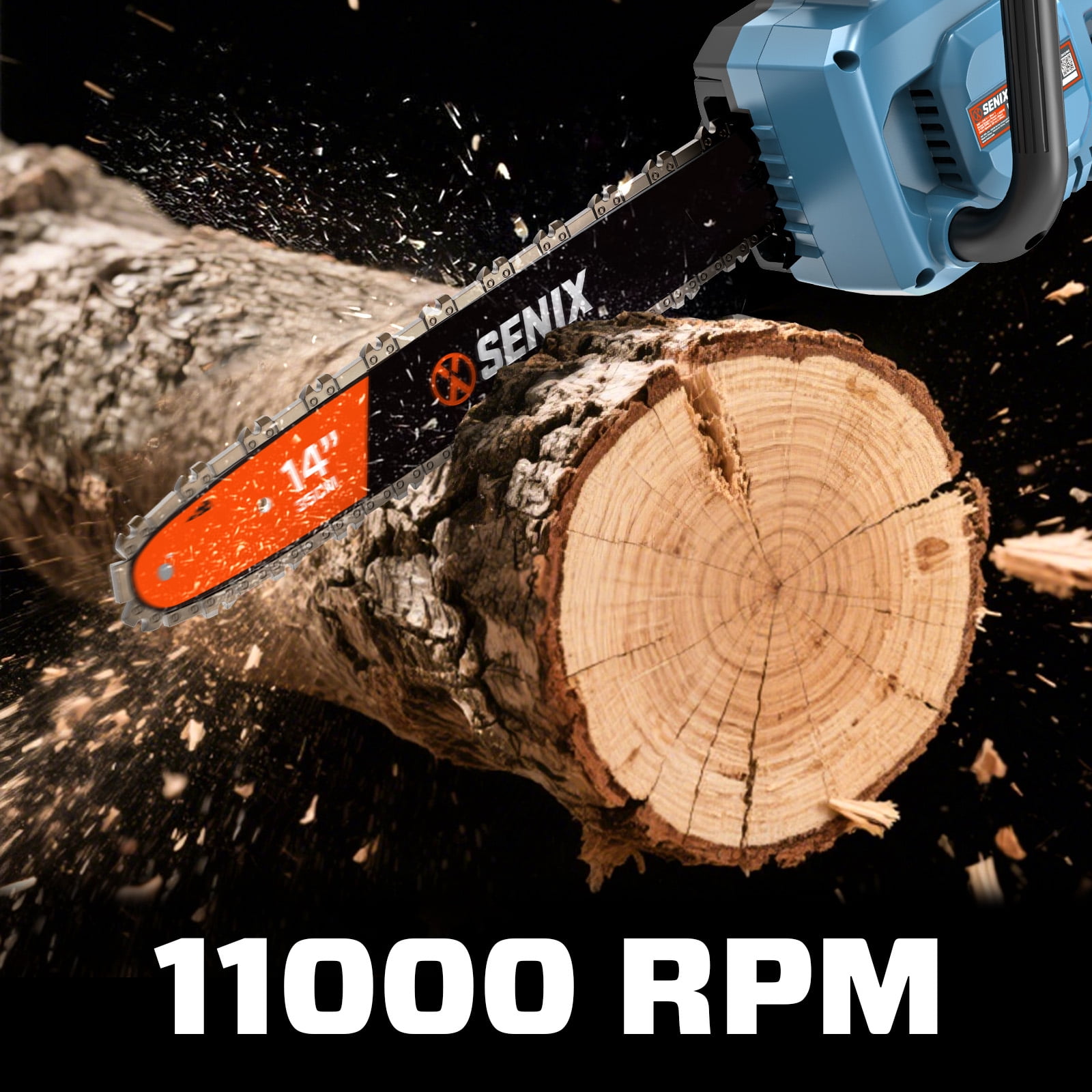 Senix 40V 14-Inch Brushless Cordless Chainsaw w/ Auto Oiler & Tool-Free Tension, 2 x 4Ah Batteries & Charger