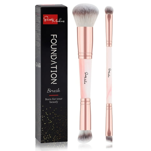 DUAIU 2-Piece Double Headed Makeup Brush Set - Kabuki & Blush Brush Foundation, Eyeshadow & Powder Brush Premium Synthetic Face Makeup Brushes (Pink)
