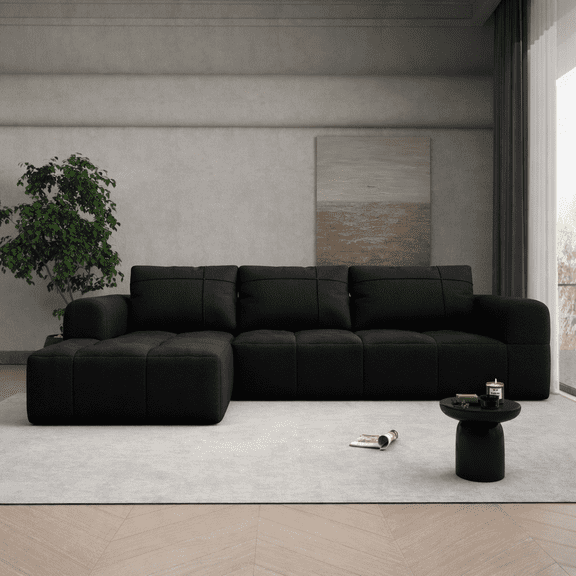 BedLuxury 109'' Modular Sectional Sofa,Sleeper Bed,L shaped Boneless Cloud Couch with Deep Seats for Living Room,No Assembly Required,Black