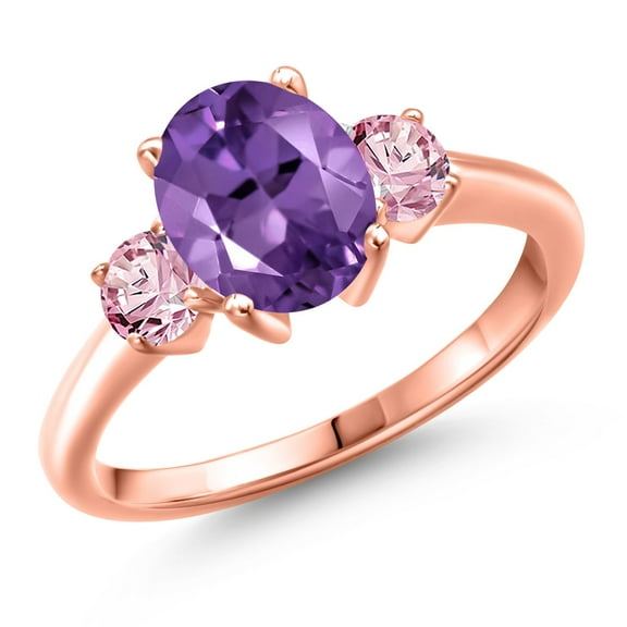 Gem Stone King 18K Rose Gold Plated Silver Purple Amethyst and Pink Lab Grown Diamond Engagement Ring for Women | 2.10 Cttw | Oval 9X7MM | Gemstone February Birthstone | Size 5
