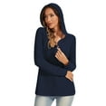 thumbnail image 3 of Hoodies for Women Waffle Knit V Neck Oversized Sweatshirt Button Down Drawstring Hooded Pullover Tops for Fall 2025 Navy M, 3 of 6