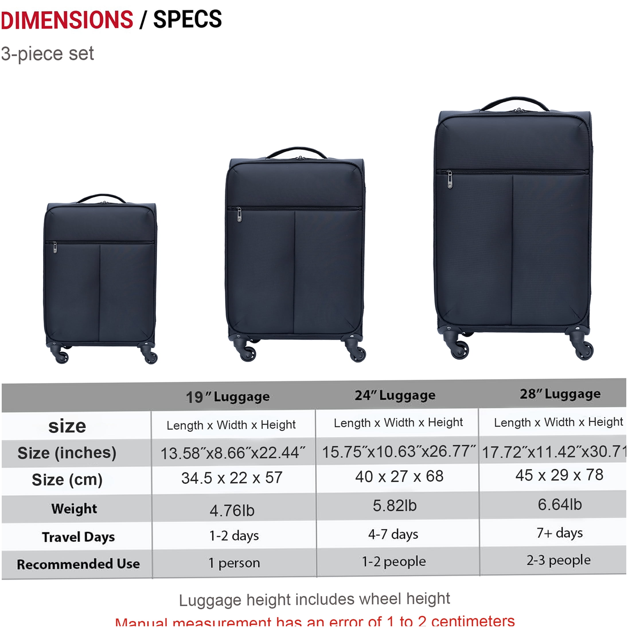 Black Oxford Fabric Suitcase, No Password Lock Lightweight Durable Checked Luggage with 360° Spinner Wheels