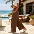 thumbnail image 6 of Gytharion Women Solid Color Cotton Linen Wide-leg Pants Elastic Waist Adjustable Cuff Trousers Casual Fashion Pants with Pockets, 6 of 7