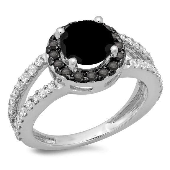Dazzlingrock Collection 2.33 Carat (ctw) 14K Round Black & White Diamond Split Shank Halo Engagement Ring, White Gold, Size 4.5