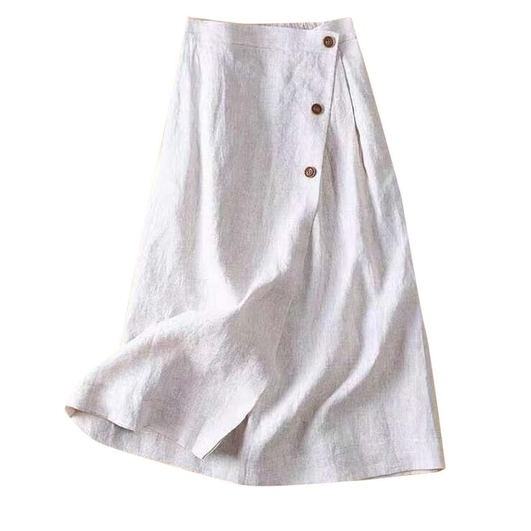 High waist pleated a line linen summer skirt 2889
