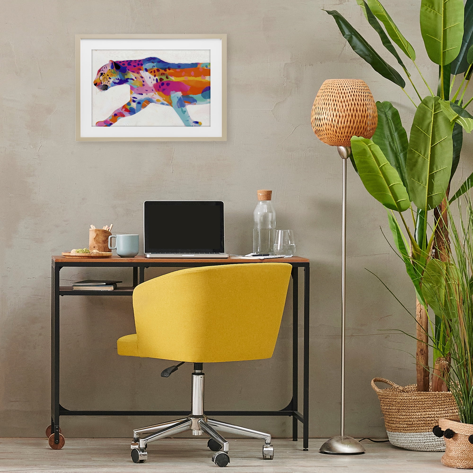 Stupell Industries Vibrant Hued Cheetah In Motion Birch Framed Print Under Glass, design by Chromatic Storm Studio