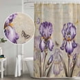 thumbnail image 4 of Purple Iris Shower Curtain Set - 48" x 72" Washable Bathtub Curtain with 12 Hooks, Spring Vintage Flowers Butterfly Leaves Khaki Waterproof Fabric Stall Shower Curtains for Bathroom/Bathtub Décor, 4 of 6