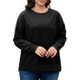 thumbnail image 5 of FlorCurve Plus Size Sweatshirts for Women Side Slit Pullover Sweatshirts Crew Neck Long Sleeve Lightweight Oversized Cotton Blouse, Black 4XL, 5 of 9