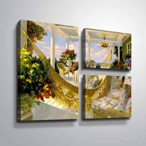 ArtWall Summer Veranda, 3 Piece Gallery Wrapped Canvas Flag Set by Tim Benjamin