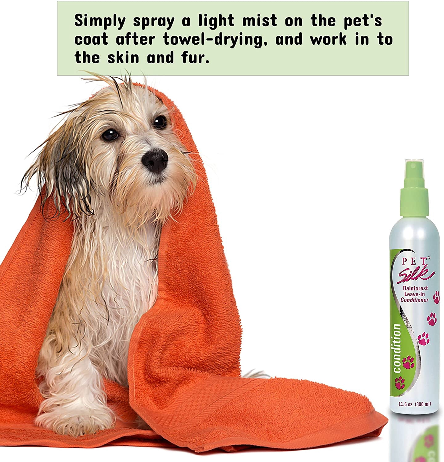 Pet Silk Conditioner for Pets, Leave in, Perfect for dry skin, Rainforest Scent, 11.6 Ounces