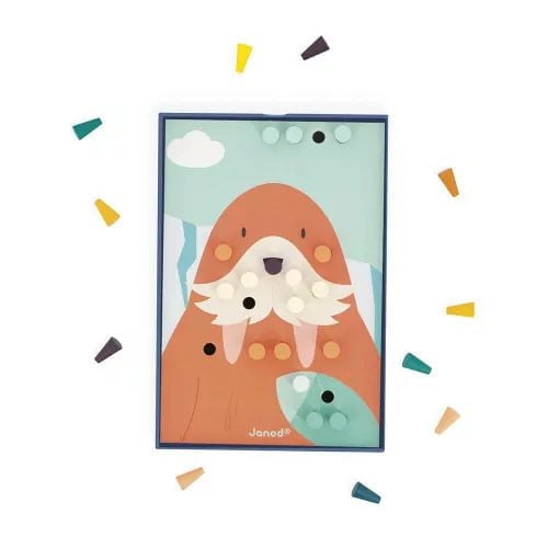 Janod - Wooden Mosaics - Puzzle - Early Learning Skill Game - Fine Motor Skills - For Toddlers - From 18 Months