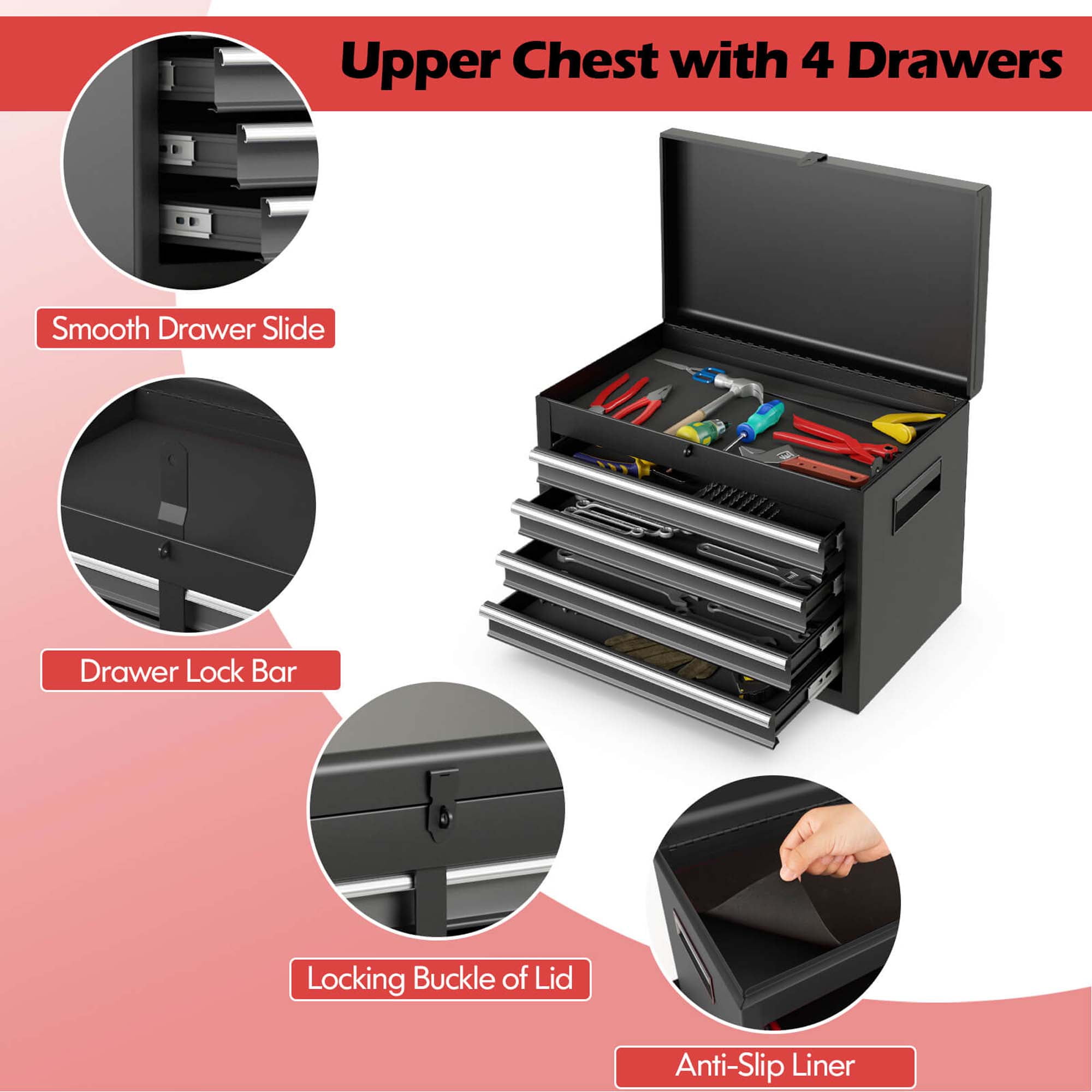 Costway 2 in 1 Tool Chest & Cabinet with Sliding Drawers Rolling Garage Organizer Gray