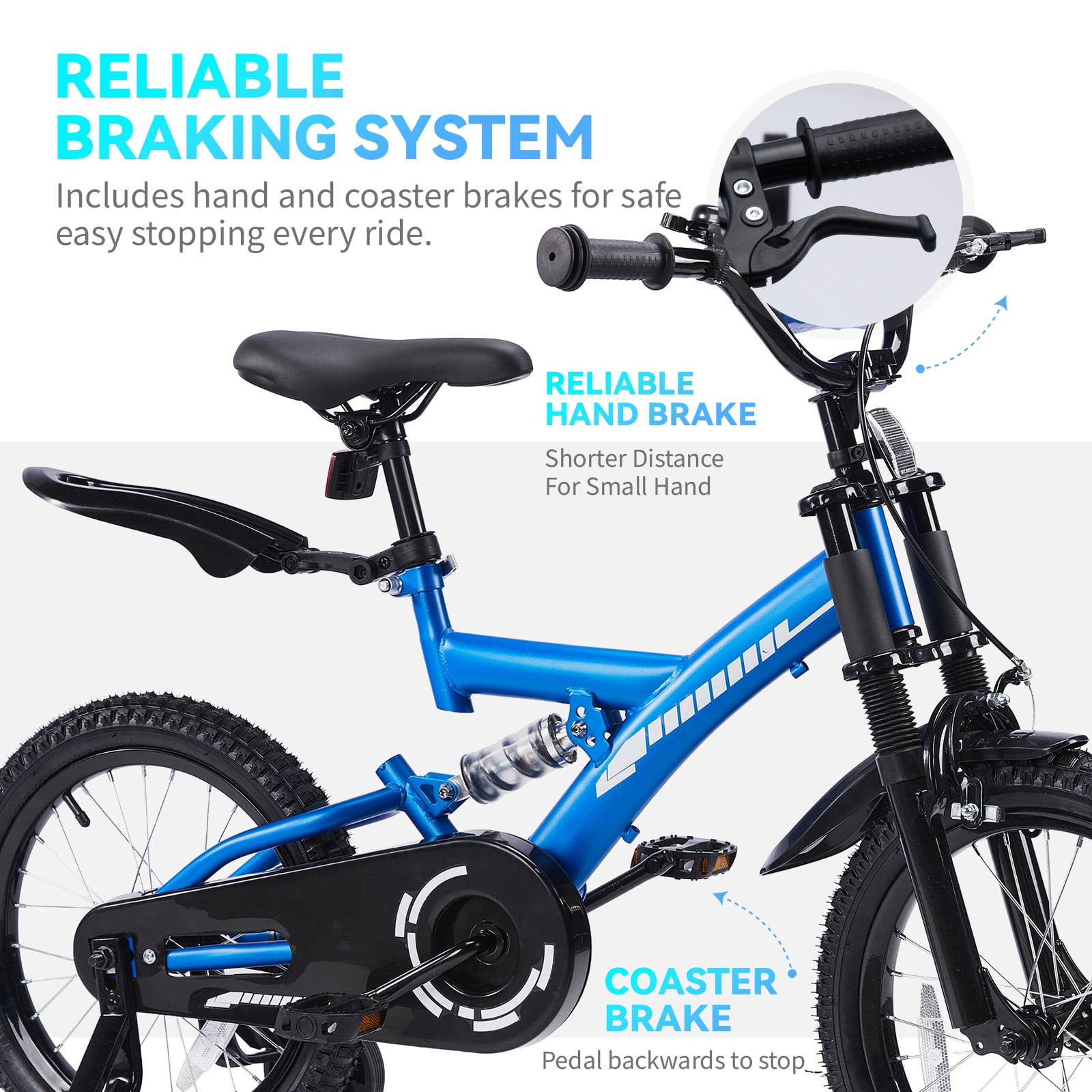 SUGIFT 16 Inch Kids Bike for Boys Girls Ages 4-7, Training Wheels, Handbrake and Bell, Blue