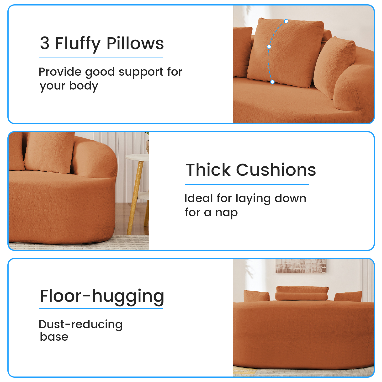 ZAFLY 67” Cloud Comfy Sofa, Deep Seat Loveseat for Living Room, Chenille 2 Seater Cloud Couch, No Assembly Required - Orange