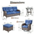thumbnail image 4 of OPOHORO Outdoor 6 Pieces Conversation Set, Brown Wicker Sofa, with Swivel Chairs, Side Table and Ottomans, Patio Furniture Set with 5" Thick Cushion Ideal for Porch and Deck, Blue, 4 of 15