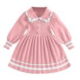 thumbnail image 7 of Long Sleeve Knitted Dresses Girls Princess Pleated Sweater Dress Ribbed Cute Fall Winter School Uniforms Pink, Size 5 Y, 7 of 7