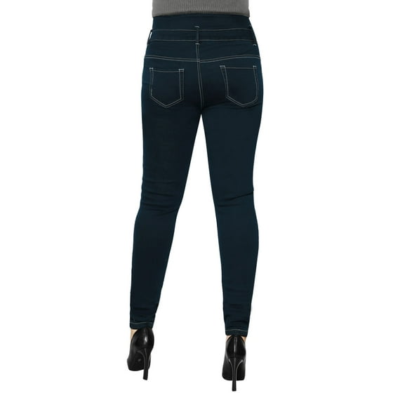 Unique Bargains - Women's Washed Denim High-Waisted Skinny Jeans ...