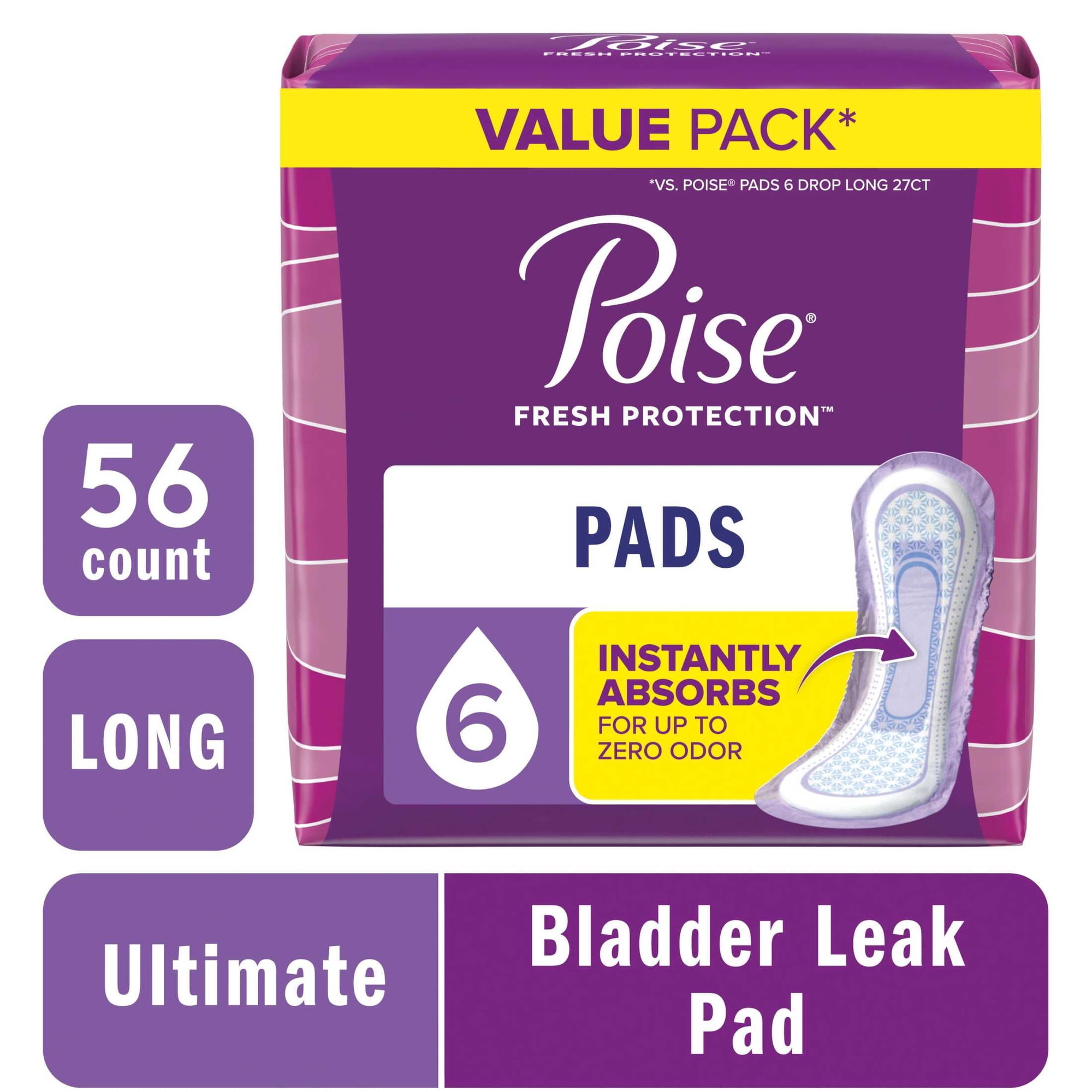 Poise Women's Incontinence Pads, Ultimate Absorbency, Long Length (56 Count)