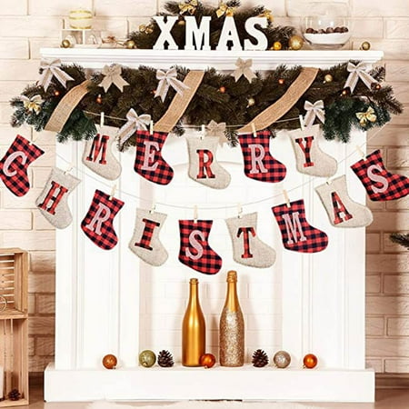 

New Linen Christmas Socks Pull Flag Merry Christmas Letters Linen Socks DIY Pull Flag