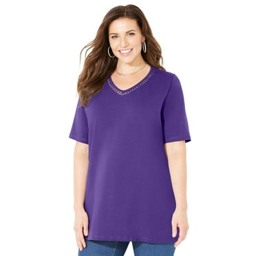 Catherines Women's Plus Size Suprema Crochet V-Neck Tee