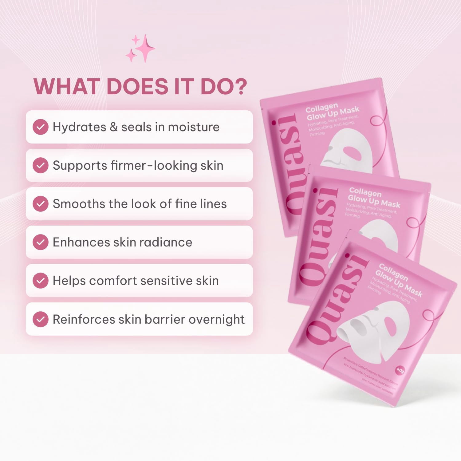 Quasi Bio-Collagen Glow Mask Set (4-Piece Overnight Treatment) | Hydrating Korean Sheet Mask | Firming & Smoothing Skincare for All Skin Types
