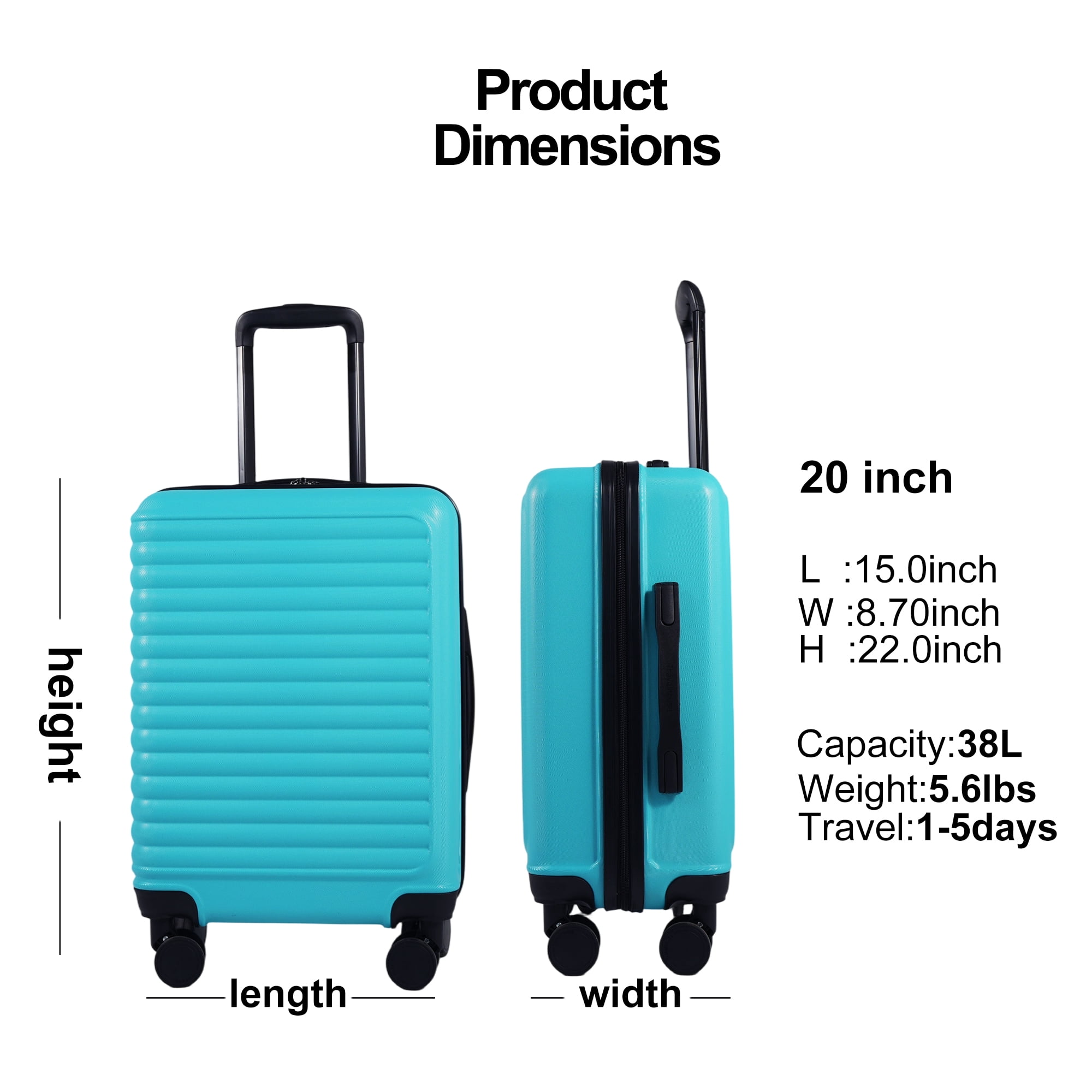 Travelhouse 20" Underseat Hard-Sided Carry-On Luggage, Spinner Wheels, ABS,Light Blue