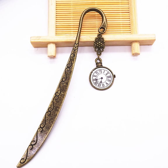 Masteelf Golden Retro Clock Metal Bookmark Multifunctional Book Markers Great for Students and All Readers 2pcs