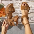 thumbnail image 4 of Dakaela Women's Platform Heels Sandals Ankle Strap Dress Block Chunky High Heeled Wedges Pumps Shoes for Bride Wedding Party Brown Size 7.5, 4 of 6