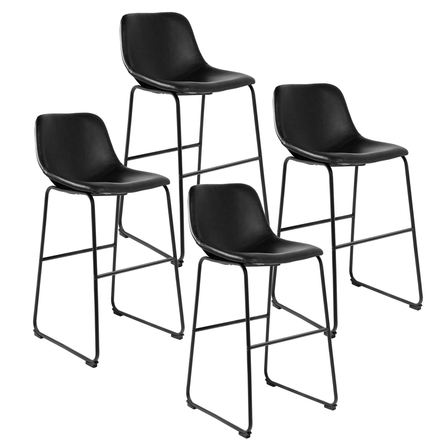 30" Upholstered Bar Stools with Backs, Black, Set of 4